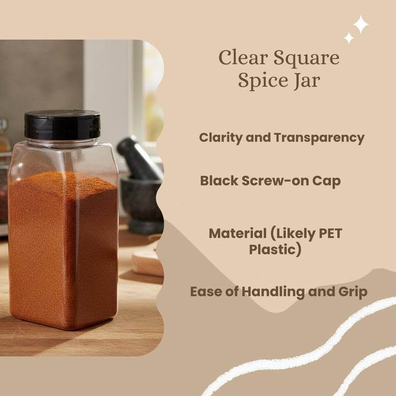 Pride Of India Large Clear Plastic Spice Jars w/Dual Sifter Cap | Food Grade BPA Free USA Made | 32 Fluid Ounce Capacity - Image 3